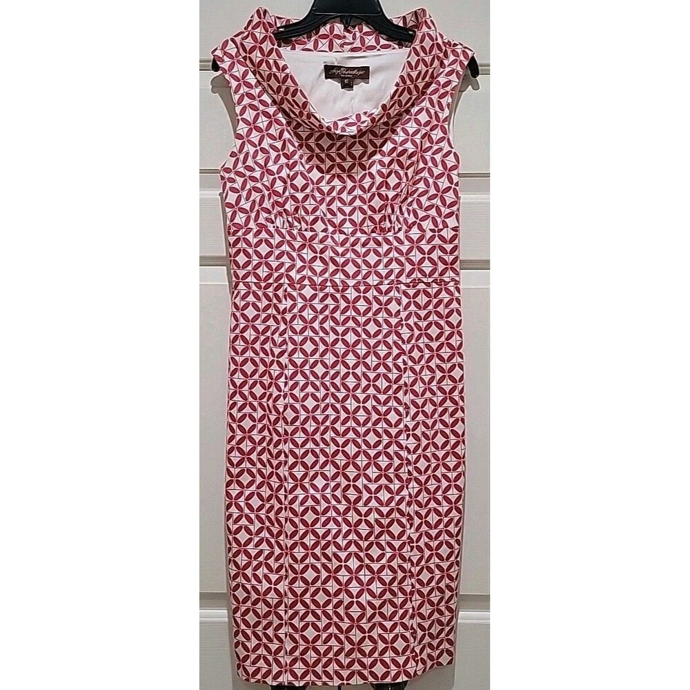 Anya Ponorovskaya New York Greta Red White Geometric Cowl Neck Sheath Dress 10